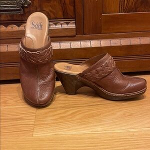 Women's Brown Leather Wedge Mules